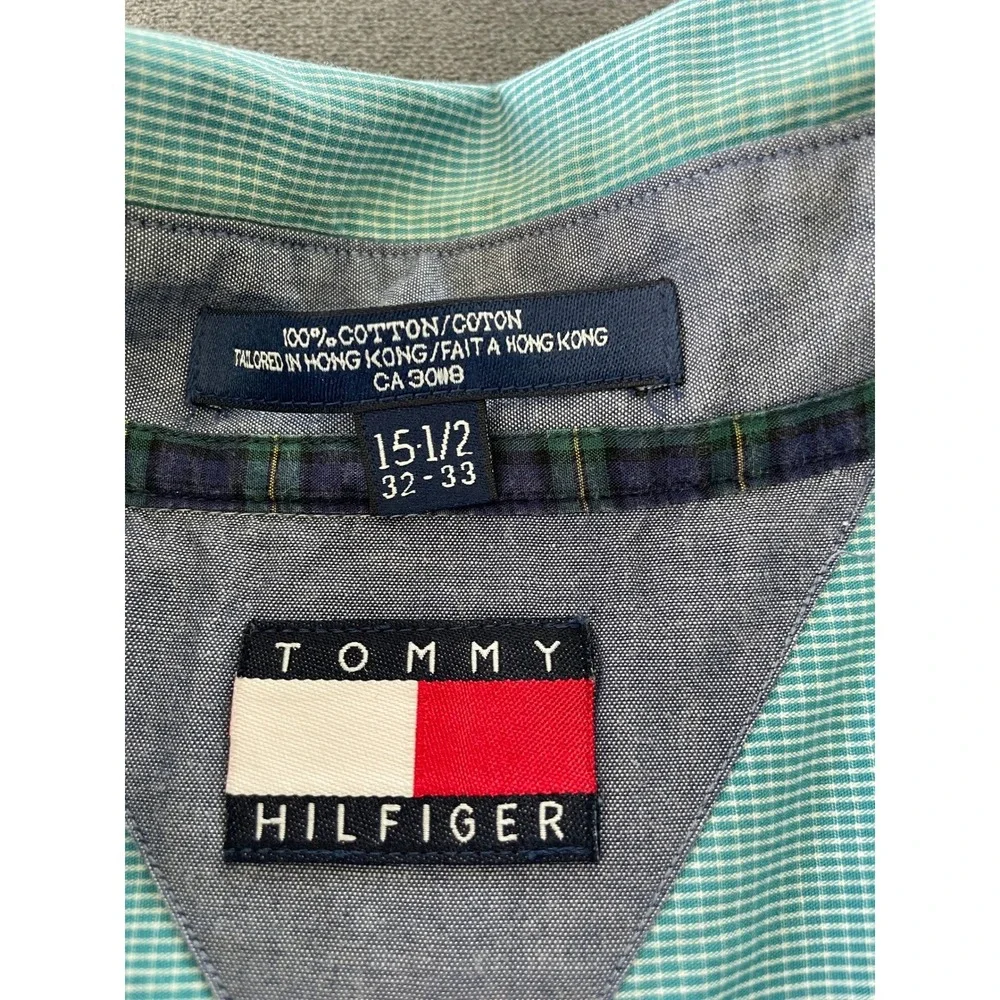 Tommy Hilfiger Button Down Shirt Mens L Green Long Sleeve Y2K Preppy Vintage‎